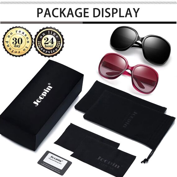 Joopin XXL Polarisierte Sonnenbrille Damen Große Rosa und Klassisch Übergroße Damen Sonnenbrille Schwarz Oversized Trendy UV400 für Fahren und Reisen (Schwarz und Rosenrot)