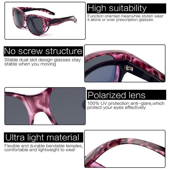 Face Shadow Polarisiert Überzieh Sonnenbrille über Normale Brille Damen UV400 Schutz, Übergroß Überbrille für Brillenträger, Ultra Leicht für Fahren, Radfahren, Sport und Freizeit