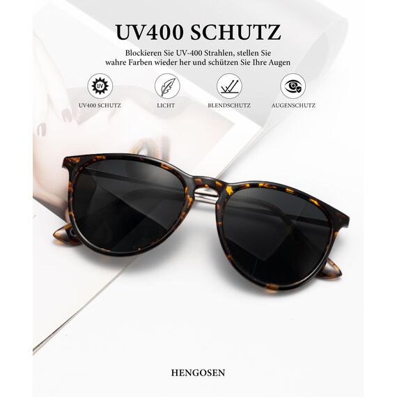 HENGOSEN Sonnenbrille Damen Polarisiert Sunglasses-Woman: Polarisiert Sonnenbrille Damen Retro UV Schutz Vintage Sunglasses