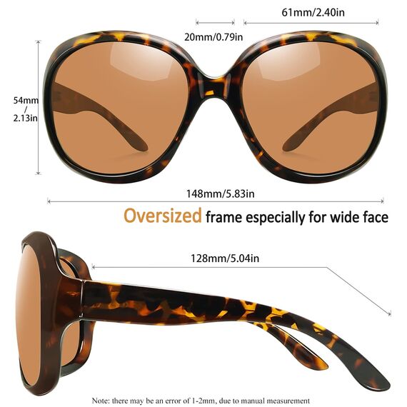 Joopin Klassische Sonnenbrille Damen Übergroße Leopardbraun und Große Sonnenbrille Polarisiert UV400 Brille Trendy mit Dicker Rahmen für Fahren Angeln und Reisen (Schildkröte Braun)