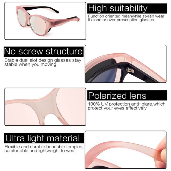 Face Shadow Polarisiert Überzieh Sonnenbrille über Normale Brille Damen UV400 Schutz, Übergroß Überbrille für Brillenträger, Ultra Leicht für Fahren, Radfahren, Sport und Freizeit