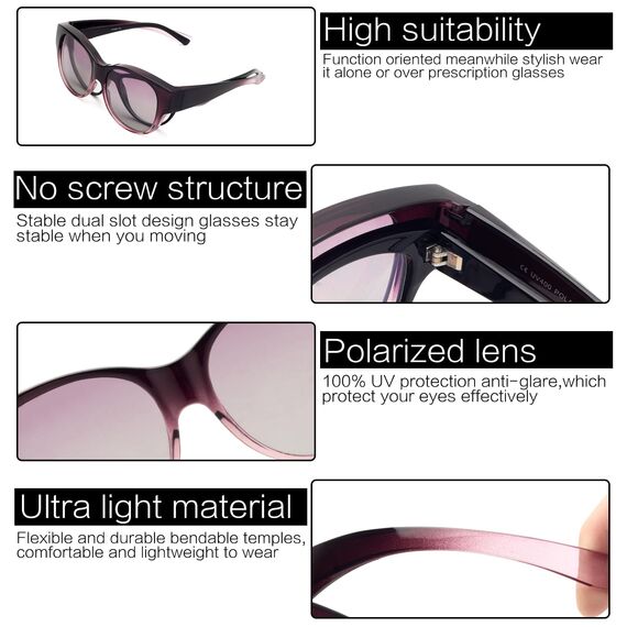 Face Shadow Polarisiert Überzieh Sonnenbrille über Normale Brille Damen UV400 Schutz, Übergroß Überbrille für Brillenträger, Ultra Leicht für Fahren, Radfahren, Sport und Freizeit