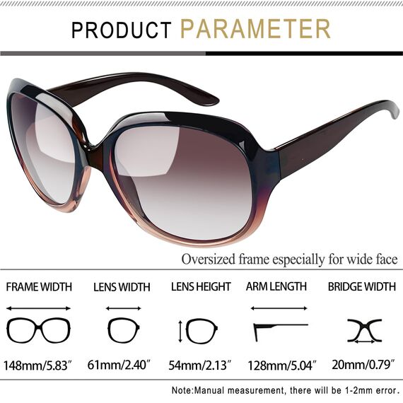Joopin XXL Elegante Damen Sonnenbrille Braun Groß Trendy Klassische Polarisierte Sonnenbrille Damen Modern UV400 Übergroß für Fahren und Reisen (Mode Braun)