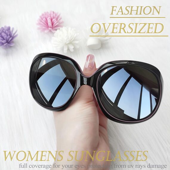 Joopin Übergroße Sonnenbrille Damen Polarisiert XL Moderne und Dunkle Damen Sonnenbrille Große UV400 Trendy für Fahren Angeln und Reisen (Mode Schwarz Violett)