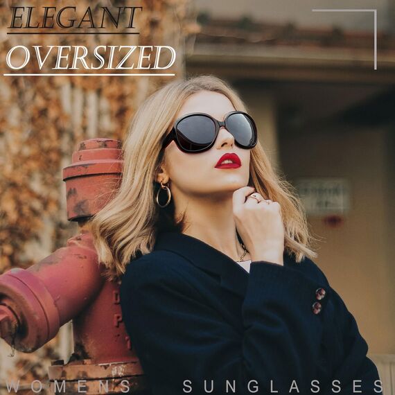 Joopin Übergroße Damen Sonnenbrille Schwarz und Moderne Sonnenbrille Damen Polarisiert Klassisch Schwarz Groß Trendy UV400 für Fahren und Reisen (Schwarz und Schwarz Rot)
