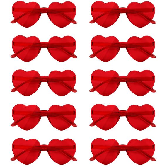 NACHLYNN 10 Paar Herz Sonnenbrille Rot Farben Randlose Herzförmige Sonnenbrille für Damen Transparente Bonbonfarbene Herzbrille für Valentinstag Partygeschenke