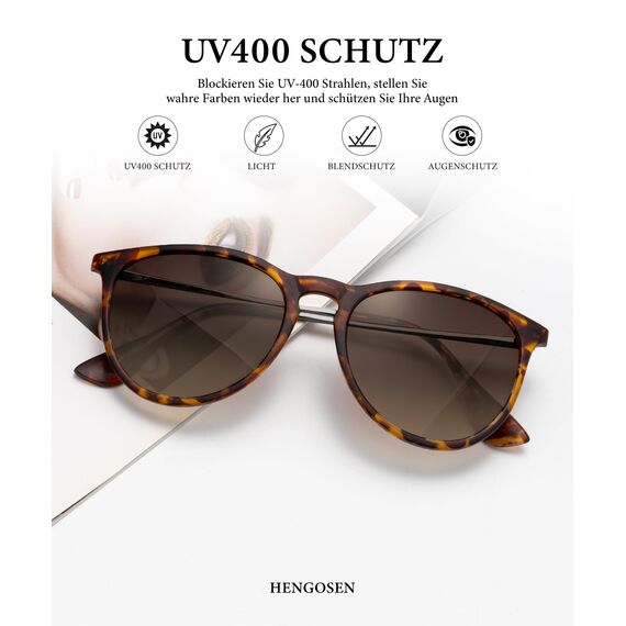 HENGOSEN Sonnenbrille Damen Polarisiert Sunglasses-Woman: Polarisiert Sonnenbrille Damen Retro UV Schutz Vintage Sunglasses