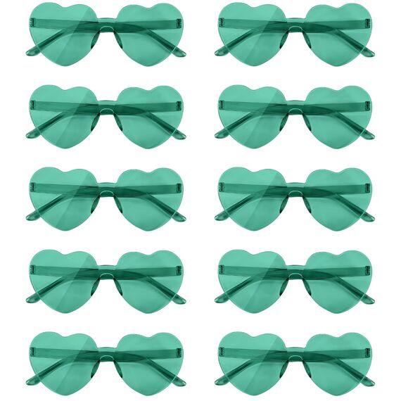 NACHLYNN 10 Paar grüne Herz-Sonnenbrillen für Damen, randlose herzförmige Sonnenbrillen, Bonbonfarben, Herzbrillen für Kostüme, Cosplay