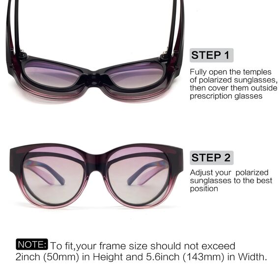 Face Shadow Polarisiert Überzieh Sonnenbrille über Normale Brille Damen UV400 Schutz, Übergroß Überbrille für Brillenträger, Ultra Leicht für Fahren, Radfahren, Sport und Freizeit