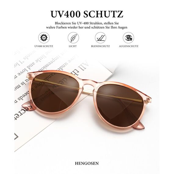 HENGOSEN Sonnenbrille Damen Polarisiert Sunglasses-Woman: Polarisiert Sonnenbrille Damen Retro UV Schutz Vintage Sunglasses