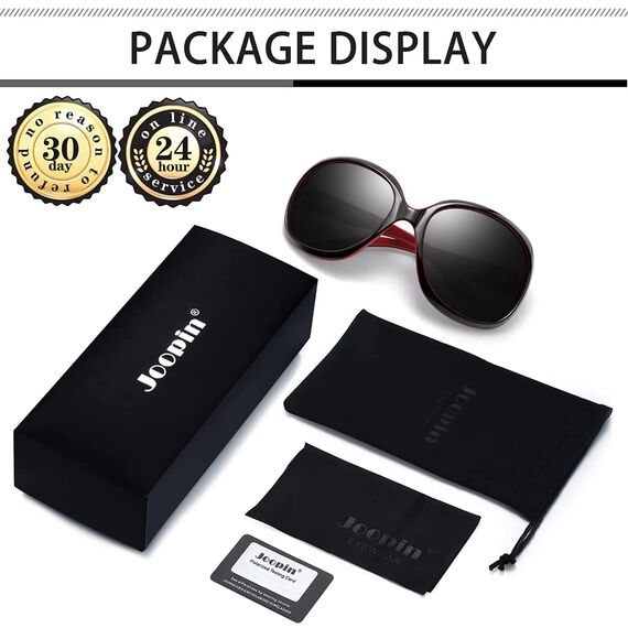 Joopin Übergroße Polarisierte Sonnenbrille Damen Trendy und Moderne Dunkle Sonnenbrille Groß Klassische Oversized für Fahren Angeln und Reisen (Mode Schwarz Rot)