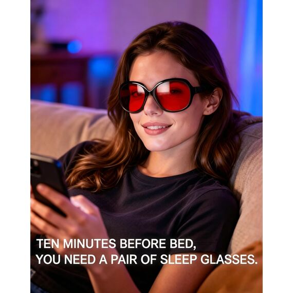 Joopin Übergroße Rotlichtbrille Schlafbrille Damen Rot und Große Blaulichtbrille Besser Schlafen Brille 2026 Oversized Glasses Quadratische UV400 (Schwarz Rot)
