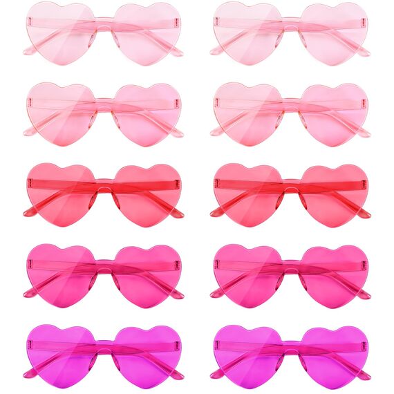 NACHLYNN 10 Paar Herz Sonnenbrille Rosa Serie Farben Randlose Herzförmige Sonnenbrille für Damen Transparente Bonbonfarbene Herzbrille für Valentinstag Partygeschenke