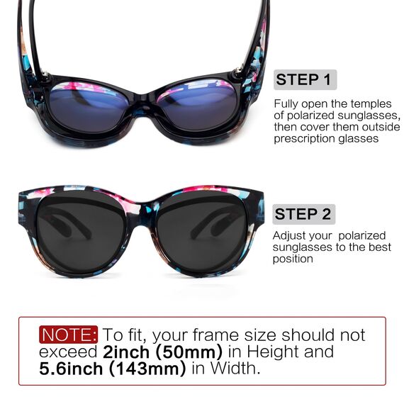 Face Shadow Polarisiert Überzieh Sonnenbrille über Normale Brille Damen UV400 Schutz, Übergroß Überbrille für Brillenträger, Ultra Leicht für Fahren, Radfahren, Sport und Freizeit