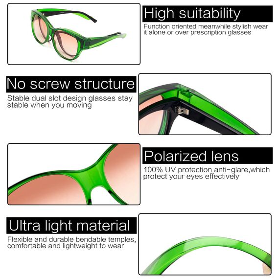 Face Shadow Polarisiert Überzieh Sonnenbrille über Normale Brille Damen UV400 Schutz, Übergroß Überbrille für Brillenträger, Ultra Leicht für Fahren, Radfahren, Sport und Freizeit