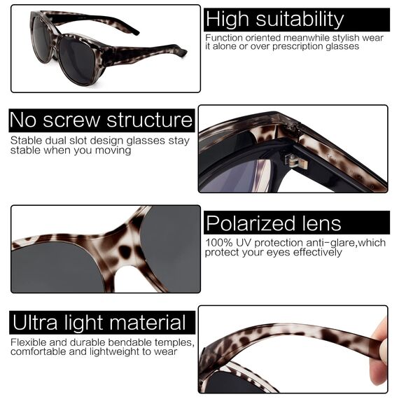 Face Shadow Polarisierte Überzieh Sonnenbrille Damen UV-Schutz Überbrille Sonnenbrille für brillenträger Ultra Leicht Fit-Over Brille