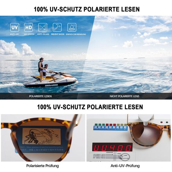 kunchu Sonnenbrille-Damen-Polarisierte-Sonnenbrille-Rund-UV400-im-Retro-Sonnenbrille-für-Damen & Herren Schutz Vintage Hellrosa Tee