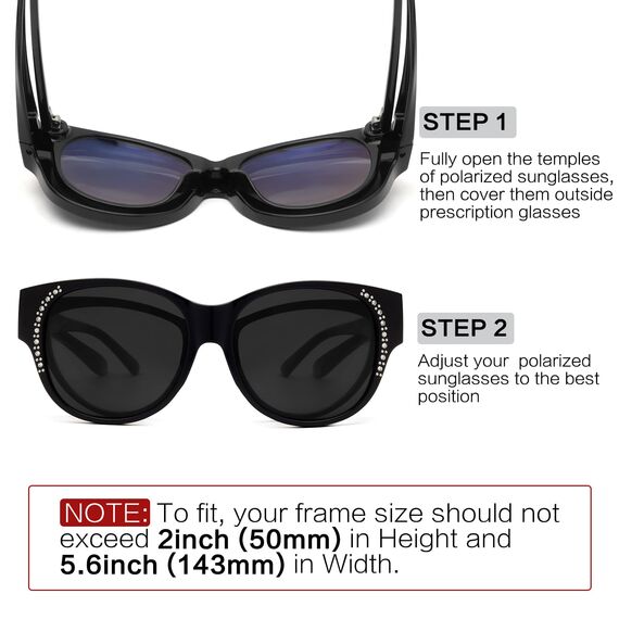 Face Shadow Polarisiert Überzieh Sonnenbrille über Normale Brille Damen UV400 Schutz, Übergroß Überbrille für Brillenträger, Ultra Leicht für Fahren, Radfahren, Sport und Freizeit