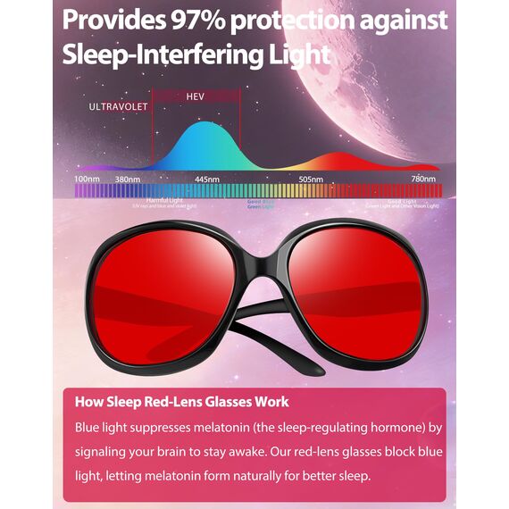 Joopin Übergroße Rotlichtbrille Schlafbrille Damen Rot und Große Blaulichtbrille Besser Schlafen Brille 2026 Oversized Glasses Quadratische UV400 (Schwarz Rot)