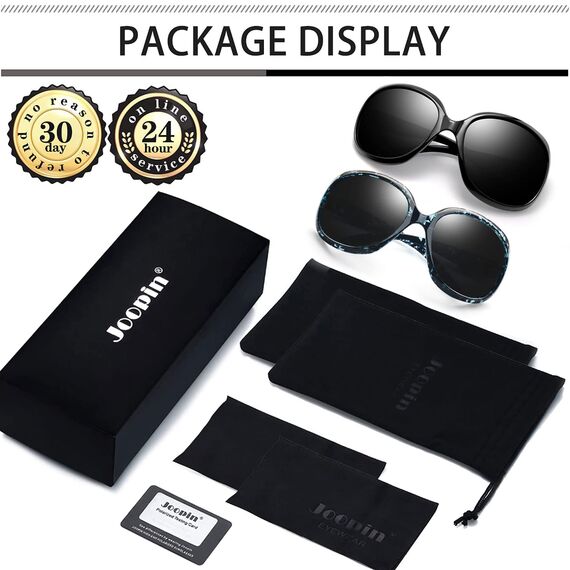 Joopin XL Moderne Sonnenbrille Damen Polarisiert Übergroße Sonnenbrille Klassische Vintage Retro UV400 Mode für Fahren und Reisen (Schwarz und Blauer Leopard)