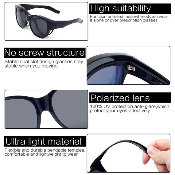 Face Shadow Polarisiert Überzieh Sonnenbrille über Normale Brille Damen UV400 Schutz, Übergroß Überbrille für Brillenträger, Ultra Leicht für Fahren, Radfahren, Sport und Freizeit