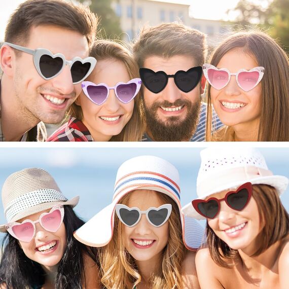 Epokus Herz Sonnenbrille Farbe,Herzform Brille,12 Stück Herzsonnenbrillen Set,70er Jahre Herzchen Party Brillen,Mode Hippie Brill für Urlaub, Party, Hochzeit, Karneval,Fotoshooting