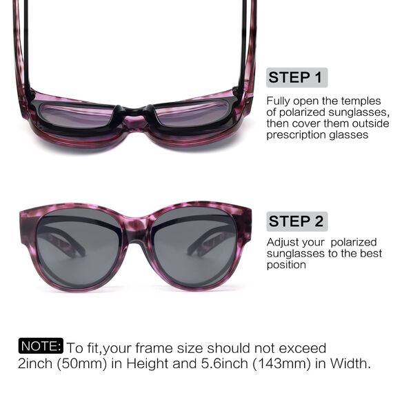 Face Shadow Polarisiert Überzieh Sonnenbrille über Normale Brille Damen UV400 Schutz, Übergroß Überbrille für Brillenträger, Ultra Leicht für Fahren, Radfahren, Sport und Freizeit