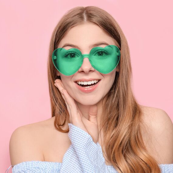 NACHLYNN 10 Paar grüne Herz-Sonnenbrillen für Damen, randlose herzförmige Sonnenbrillen, Bonbonfarben, Herzbrillen für Kostüme, Cosplay