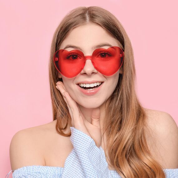 NACHLYNN 10 Paar Herz Sonnenbrille Rot Farben Randlose Herzförmige Sonnenbrille für Damen Transparente Bonbonfarbene Herzbrille für Valentinstag Partygeschenke