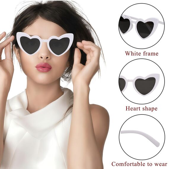 Epokus Schwarz und Weiß Herz Sonnenbrille,Vintage Herzform Brille,12 Stück Herzförmige Party Sonnenbrille,70er Jahre,Mode Hippie Brill für Urlaub,Party,Hochzeit,Karneval,Fotoshooting