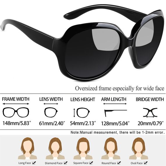 Joopin Übergroße Sonnenbrille Damen Polarisiert UV400 Klassisch Große Damen Sonnenbrille Modern Braun 2025 Trendy Oversized für Fahren und Reisen (Schwarz und Schildkröte Braun)