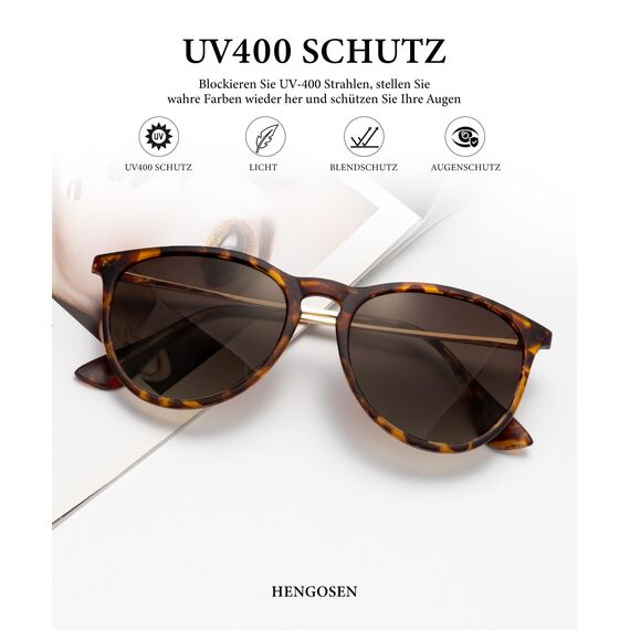 HENGOSEN Sonnenbrille Damen Polarisiert Sunglasses-Woman: Polarisiert Sonnenbrille Damen Retro UV Schutz Vintage Sunglasses