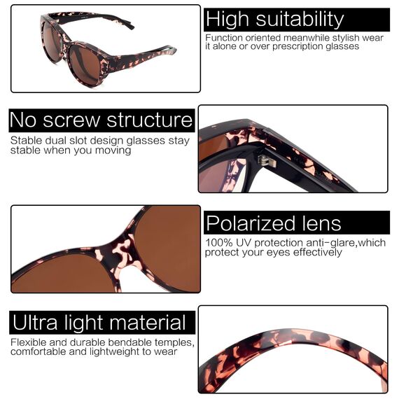 Face Shadow Polarisiert Überzieh Sonnenbrille über Normale Brille Damen UV400 Schutz, Übergroß Überbrille für Brillenträger, Ultra Leicht für Fahren, Radfahren, Sport und Freizeit