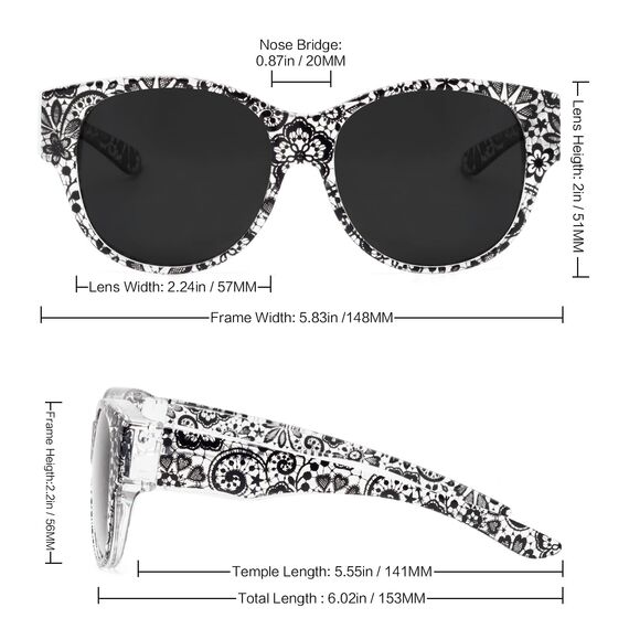 Face Shadow Polarisiert Überzieh Sonnenbrille über Normale Brille Damen UV400 Schutz, Übergroß Überbrille für Brillenträger, Ultra Leicht für Fahren, Radfahren, Sport und Freizeit