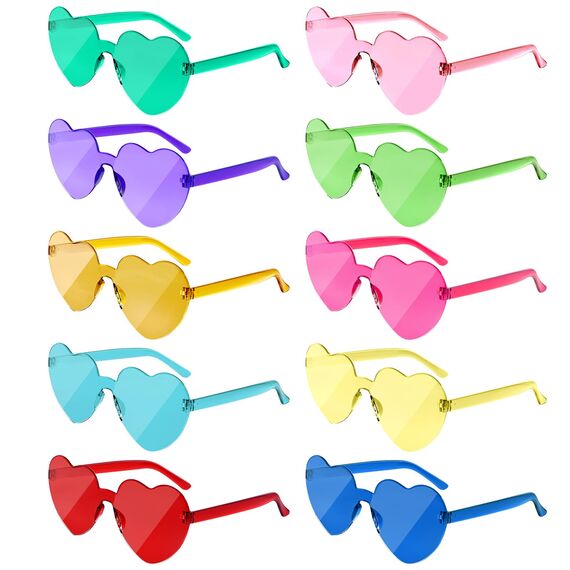 NACHLYNN 10 Paar Herz Sonnenbrille Mehrfarbig Farben Randlose Herzförmige Sonnenbrille für Damen Transparente Bonbonfarbene Herzbrille für Valentinstag Partygeschenke