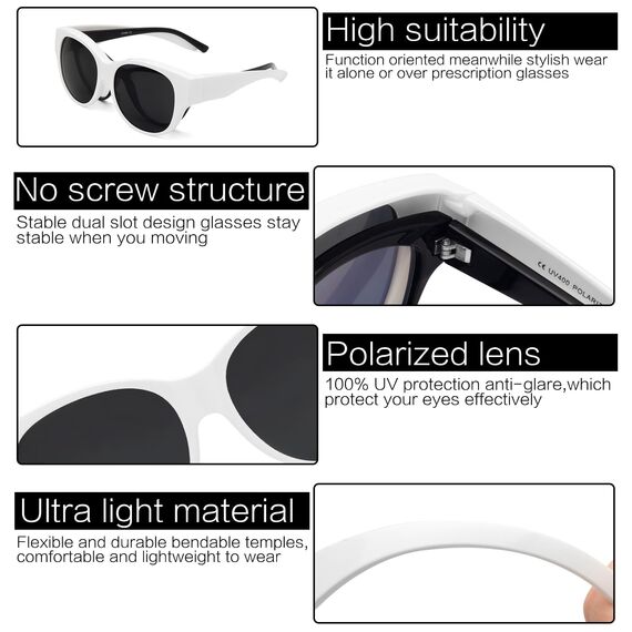 Face Shadow Polarisiert Überzieh Sonnenbrille über Normale Brille Damen UV400 Schutz, Übergroß Überbrille für Brillenträger, Ultra Leicht für Fahren, Radfahren, Sport und Freizeit