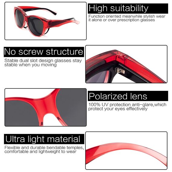 Face Shadow Polarisiert Überzieh Sonnenbrille über Normale Brille Damen UV400 Schutz, Übergroß Überbrille für Brillenträger, Ultra Leicht für Fahren, Radfahren, Sport und Freizeit