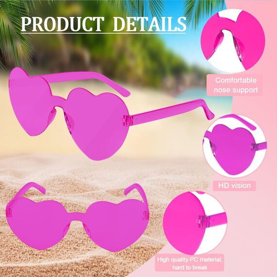 CHRORINE 8/16/24 Paar herzförmige Sonnenbrillen randlos Herz Glasse Transparent Bonbonfarben für Gastgeschenke (24, Mehrere Farben)