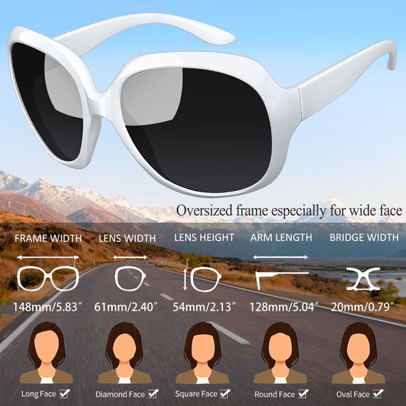 Joopin Weiße Sonnenbrille Damen Übergroß Polarisiert UV400 und Sonnenbrille Trendy Modern Klassisch Große Brille mit Dunkelschwarzer Linse für Fahren und Reisen (Glänzend Weiß/Schwarz)