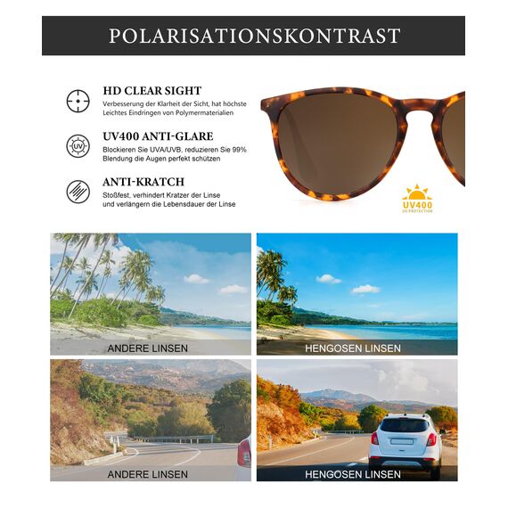 HENGOSEN Sonnenbrille Damen Polarisiert Sunglasses-Woman: Polarisiert Sonnenbrille Damen Retro UV Schutz Vintage Sunglasses