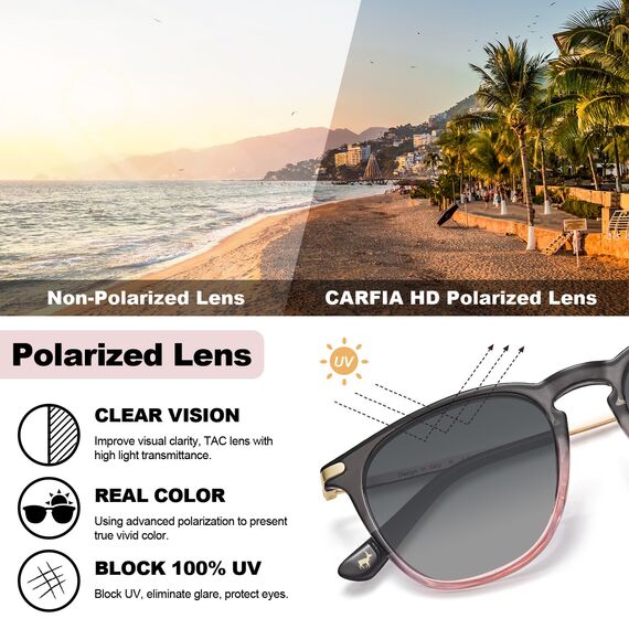 TSEBAN Vintage Polarisierte Damen Sonnenbrille Frauen Blaulichtfilter Brille, Acetat-Rahmen & UV 400 Schutz