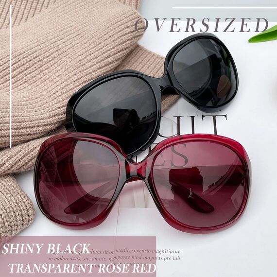 Joopin XXL Polarisierte Sonnenbrille Damen Große Rosa und Klassisch Übergroße Damen Sonnenbrille Schwarz Oversized Trendy UV400 für Fahren und Reisen (Schwarz und Rosenrot)