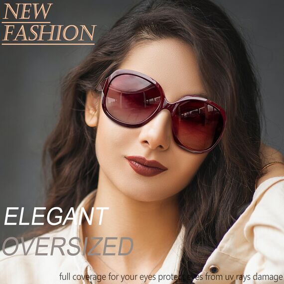 Joopin Moderne Übergroße Sonnenbrille Damen Polarisiert 2025 Frauen Sonnenbrille Groß Weinrot UV400 Schutz Klassisch Vintage Brille für Fahren und Reisen (Weinrot)