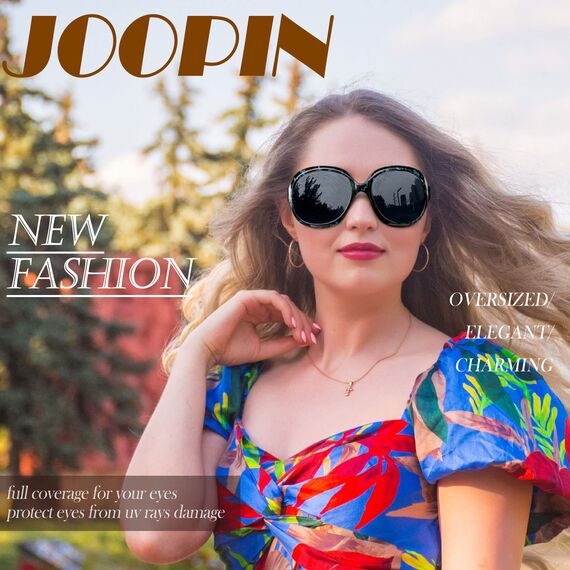 Joopin XL Moderne Sonnenbrille Damen Polarisiert Übergroße Sonnenbrille Klassische Vintage Retro UV400 Mode für Fahren und Reisen (Schwarz und Blauer Leopard)