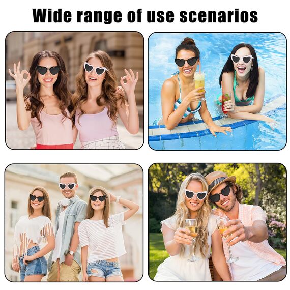 Epokus Schwarz und Weiß Herz Sonnenbrille,Vintage Herzform Brille,12 Stück Herzförmige Party Sonnenbrille,70er Jahre,Mode Hippie Brill für Urlaub,Party,Hochzeit,Karneval,Fotoshooting