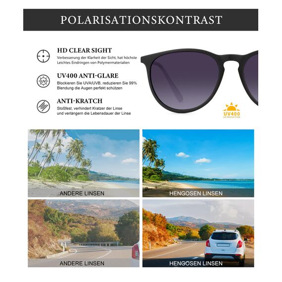 HENGOSEN Sonnenbrille Damen Polarisiert Sunglasses-Woman: Polarisiert Sonnenbrille Damen Retro UV Schutz Vintage Sunglasses