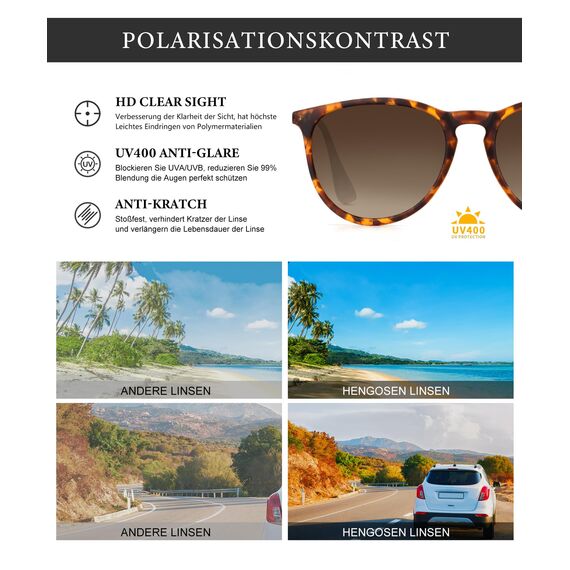 HENGOSEN Sonnenbrille Damen Polarisiert Sunglasses-Woman: Polarisiert Sonnenbrille Damen Retro UV Schutz Vintage Sunglasses