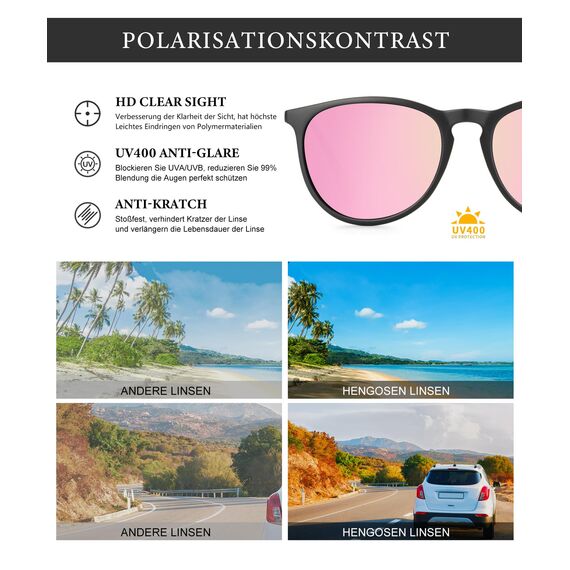 HENGOSEN Sonnenbrille Damen Polarisiert Sunglasses-Woman: Polarisiert Sonnenbrille Damen Retro UV Schutz Vintage Sunglasses
