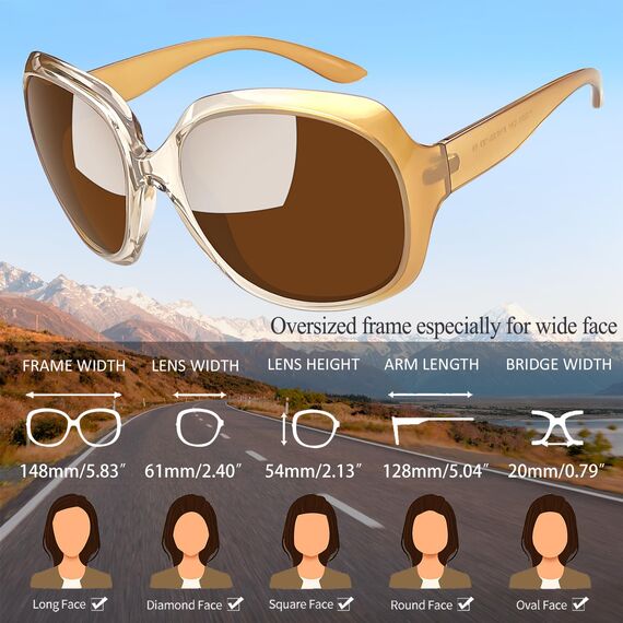 Joopin Große Sonnenbrille Damen Braun und Mode Polarisierte Sonnenbrille Frauen Übergroß UV400 Klassische Brille Trendy für Reisen und Fahren (Champainbraun)