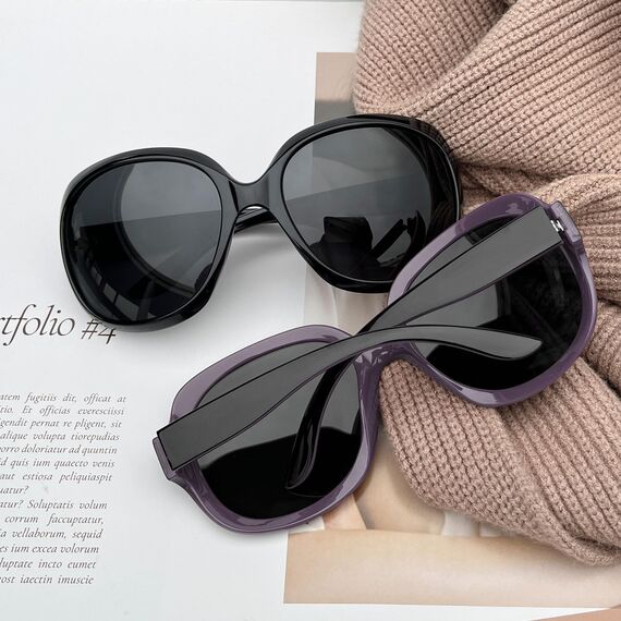Joopin Übergroße Sonnenbrille Damen Polarisierte und Damen Sonnenbrille Groß UV400 XXL Brille Trendy Moderne für Fahren Angeln und Reisen (Schwarz und Schwarz Violett)